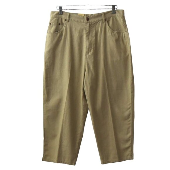 Bill Blass Linen Capri Pants Womens Size 14 Tan Casual Lightweight - Picture 1 of 9